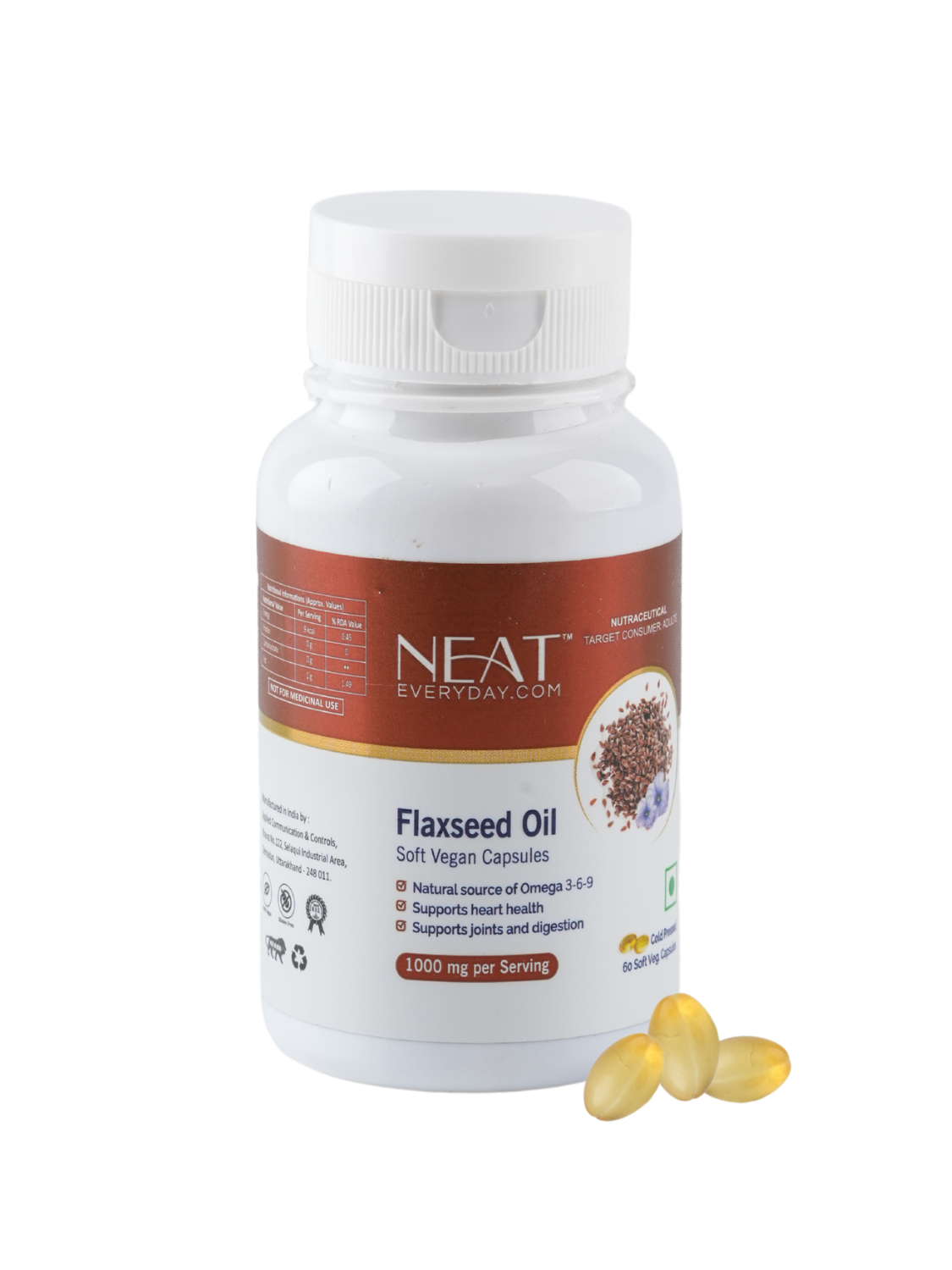 Flaxseed Oil Soft Vegan Capsules-1000mg Per Serving