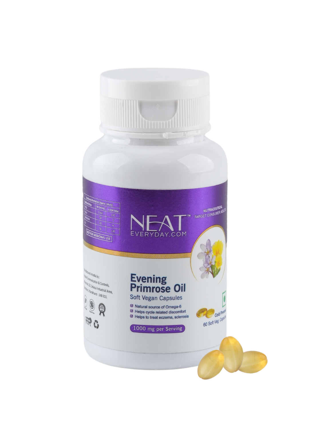 Evening Primrose Oil Soft Vegan Capsules-1000mg Per Serving