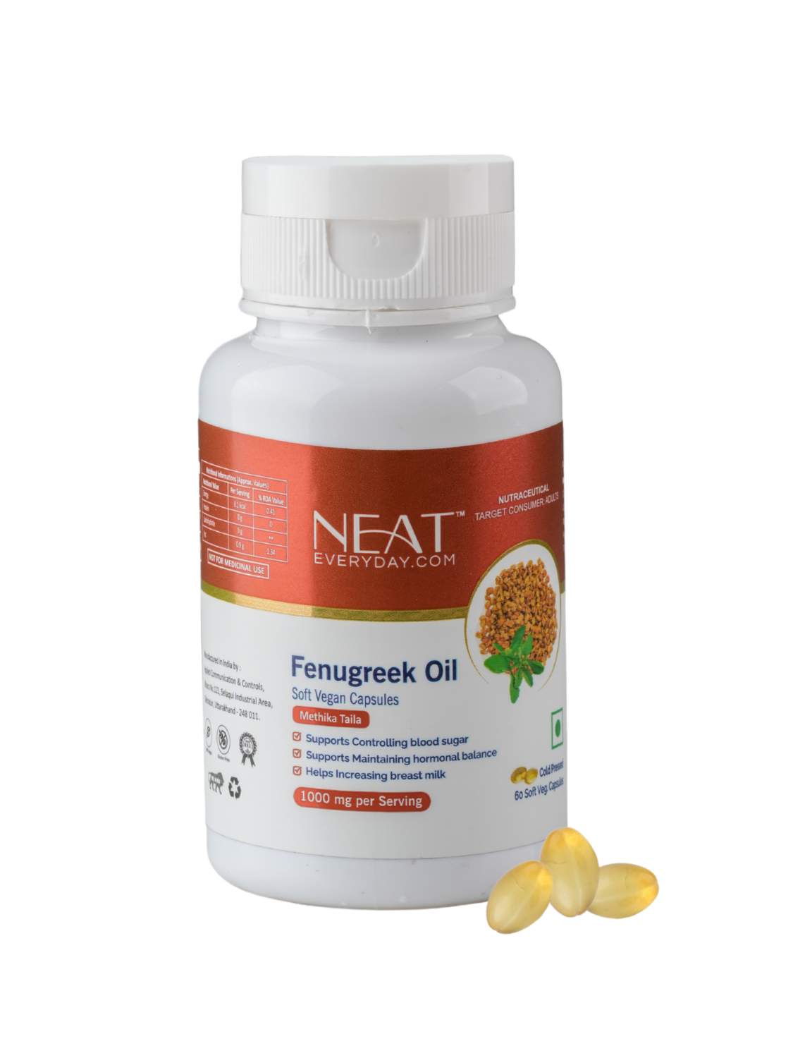 Fenugreek oil Soft Vegan Capsules-1000mg Per Serving Jar Pack