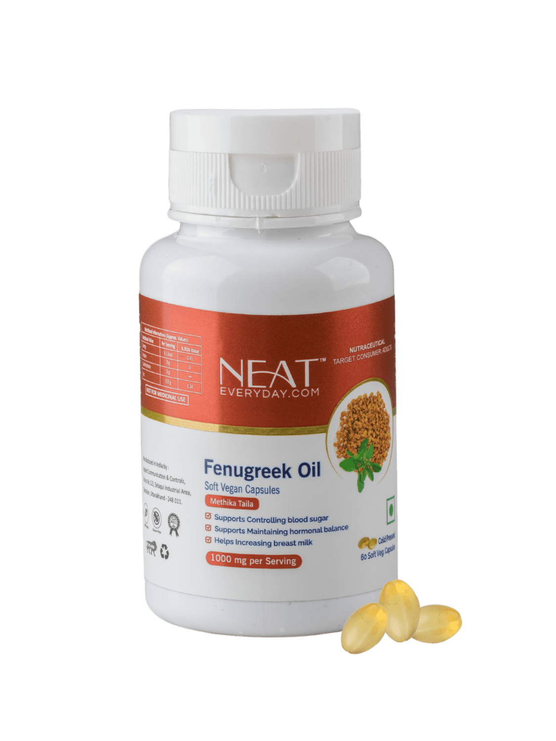 Fenugreek oil Soft Vegan Capsules-1000mg Per Serving Jar Pack