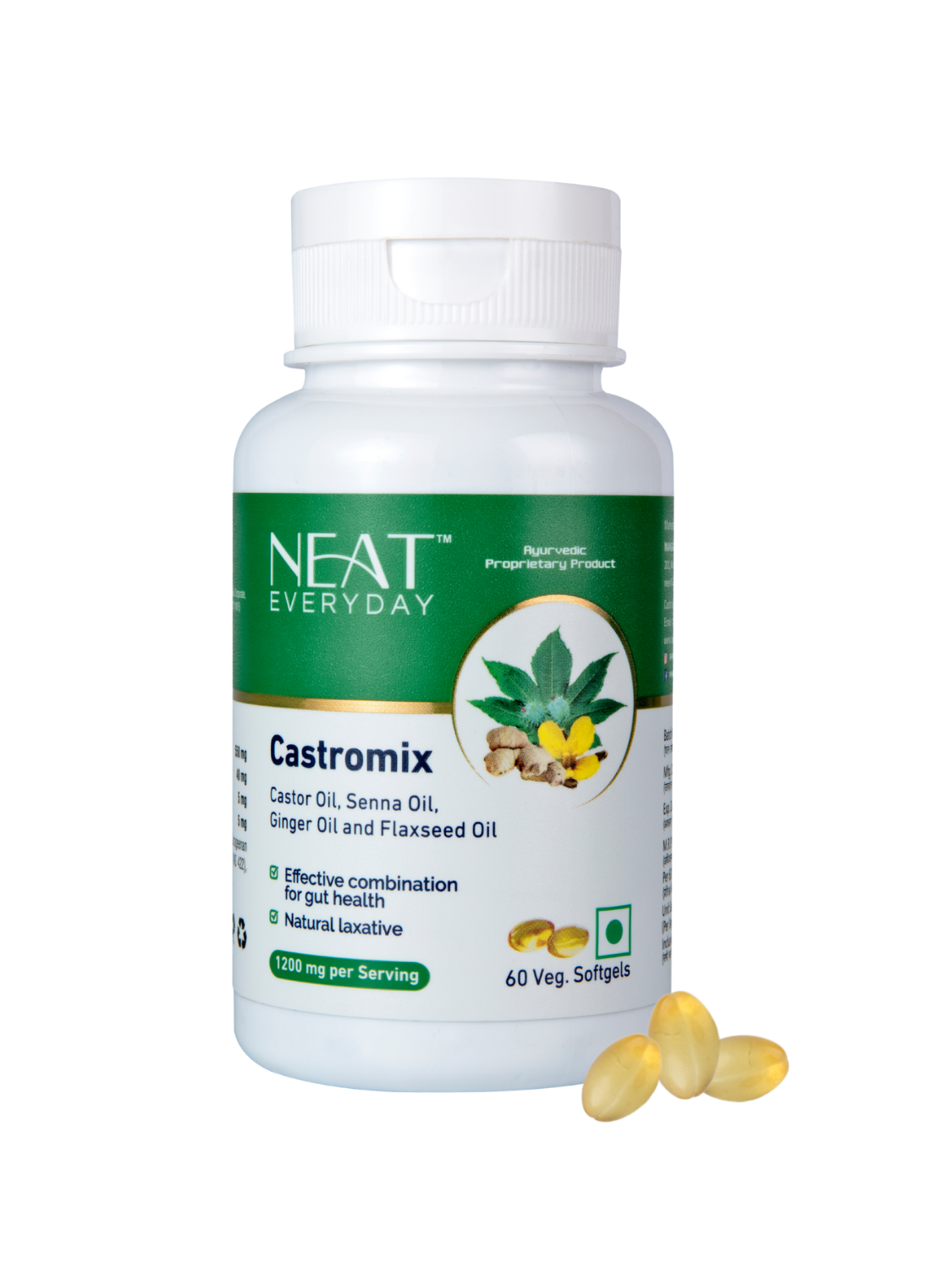 Castromix (Castor Oil, Senna Oil, Ginger Oil, Flaxseed Oil) Softgel Capsules-1200mg Per Serving
