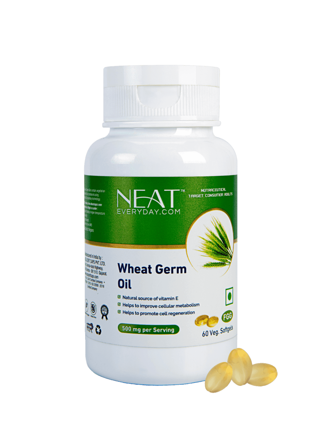 Buy Wheat Germ Softgel Capsules– Complete Wellness Support for Heart, Gut, and Immune System. Jar pack with natural Vitamin E for metabolism and immunity.