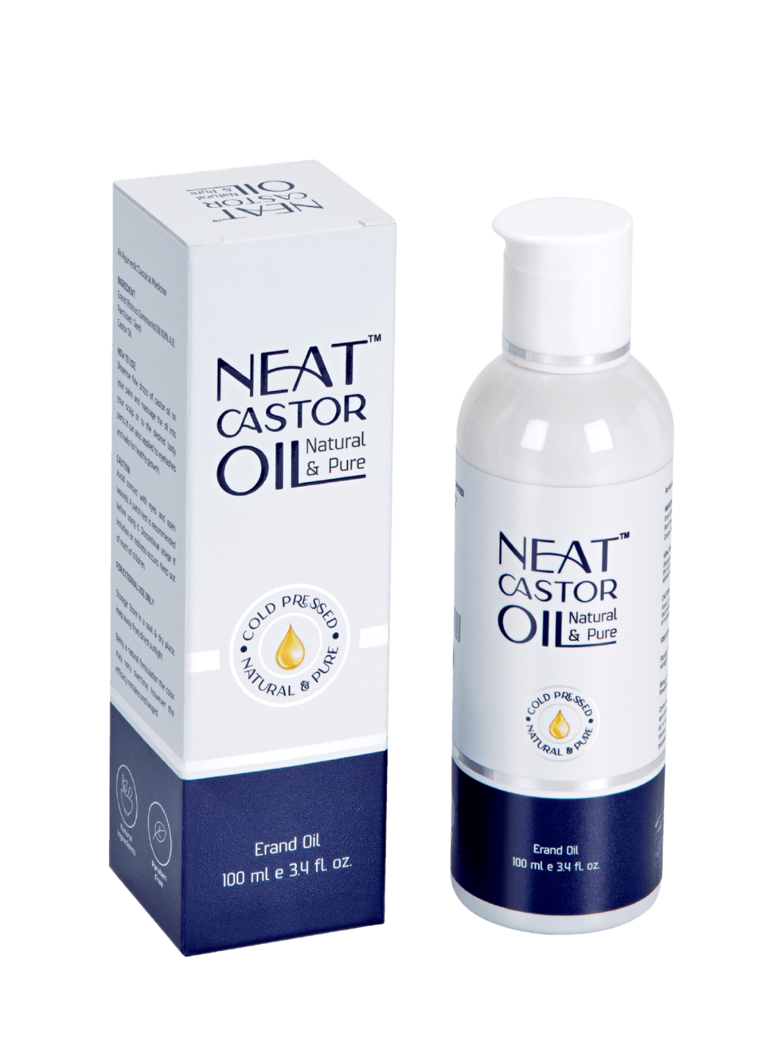 100% Pure Cold Pressed Castor Oil for Hair, Skin & Wellness – 100 ml bottle with box packaging, ideal for scalp, skin, and nail care.