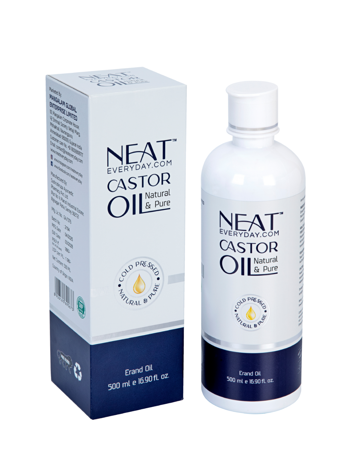 100% Pure Cold-Pressed Castor Oil for all Hair, Skin, Nails & Wellness (500ml)