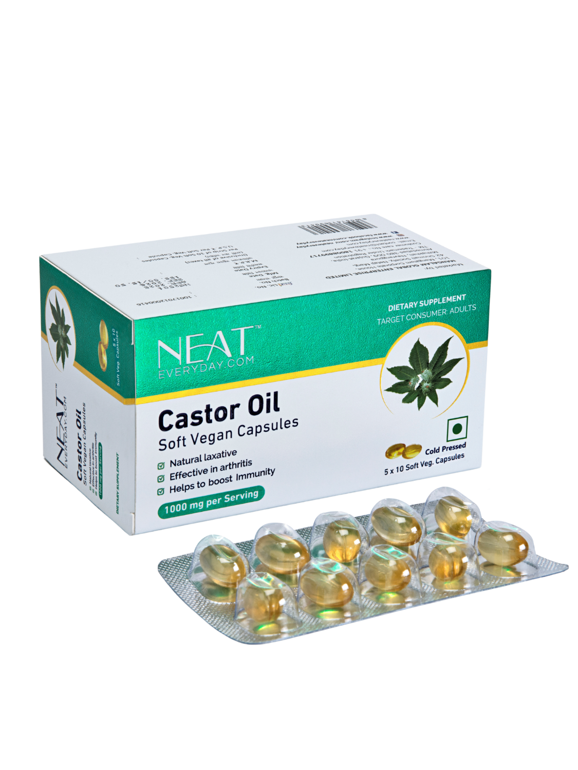 Castor Oil Soft Vegan Capsules-1000mg Per Serving Blister Pack