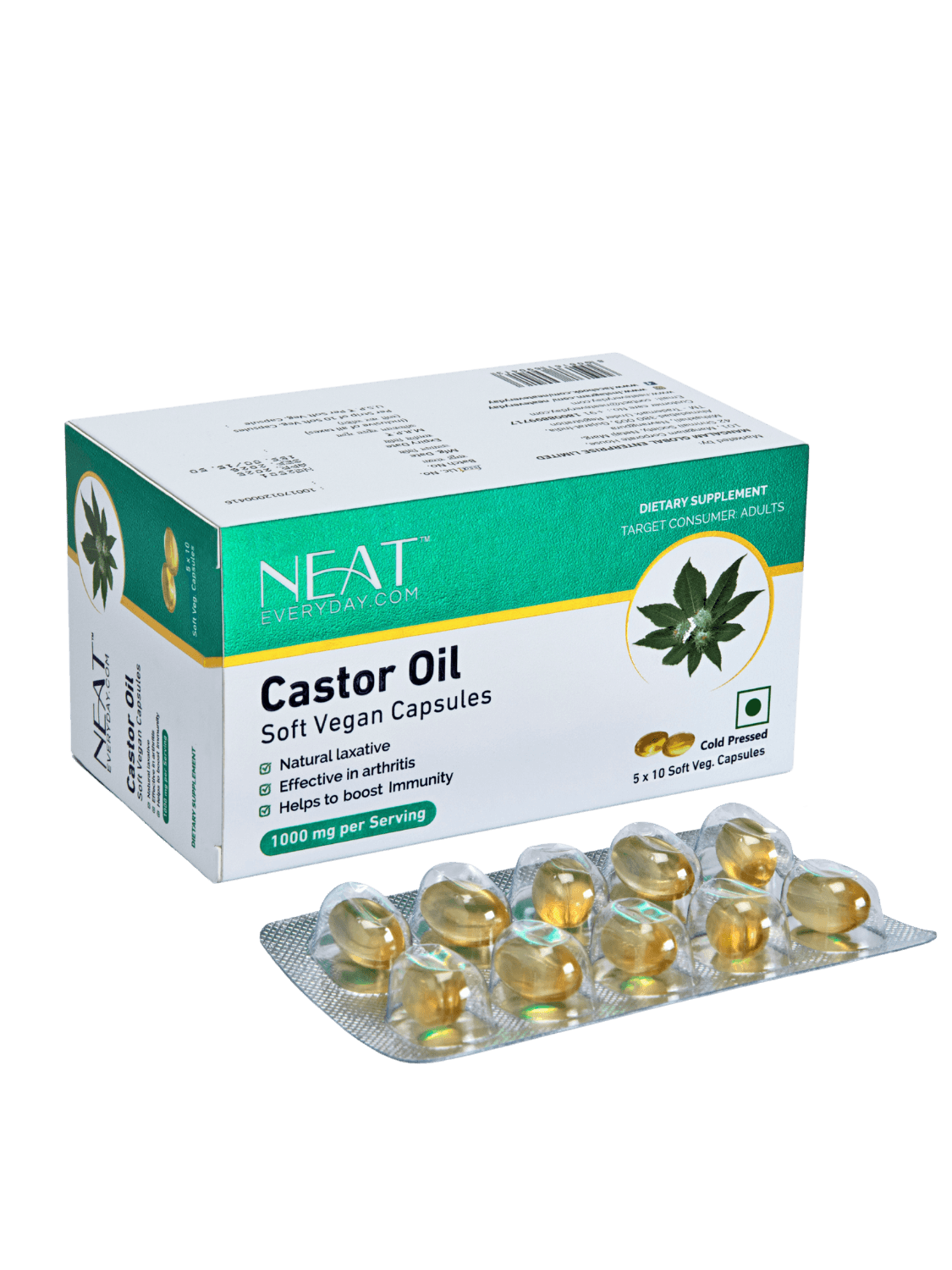 Castor Oil Soft Vegan Capsules-1000mg Per Serving Blister Pack