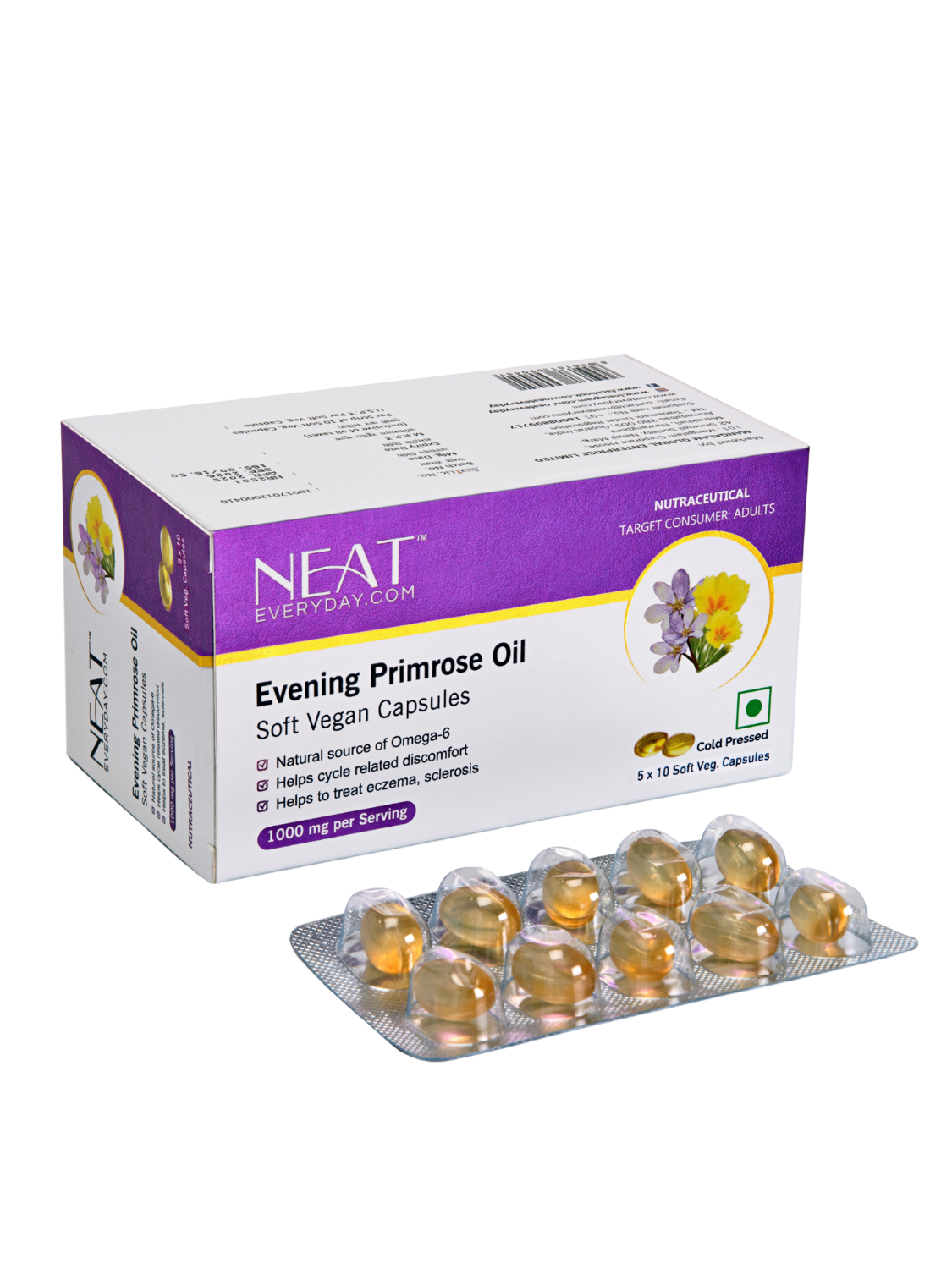 Evening Primrose Oil Soft Vegan Capsules-1000mg Blister Pack
