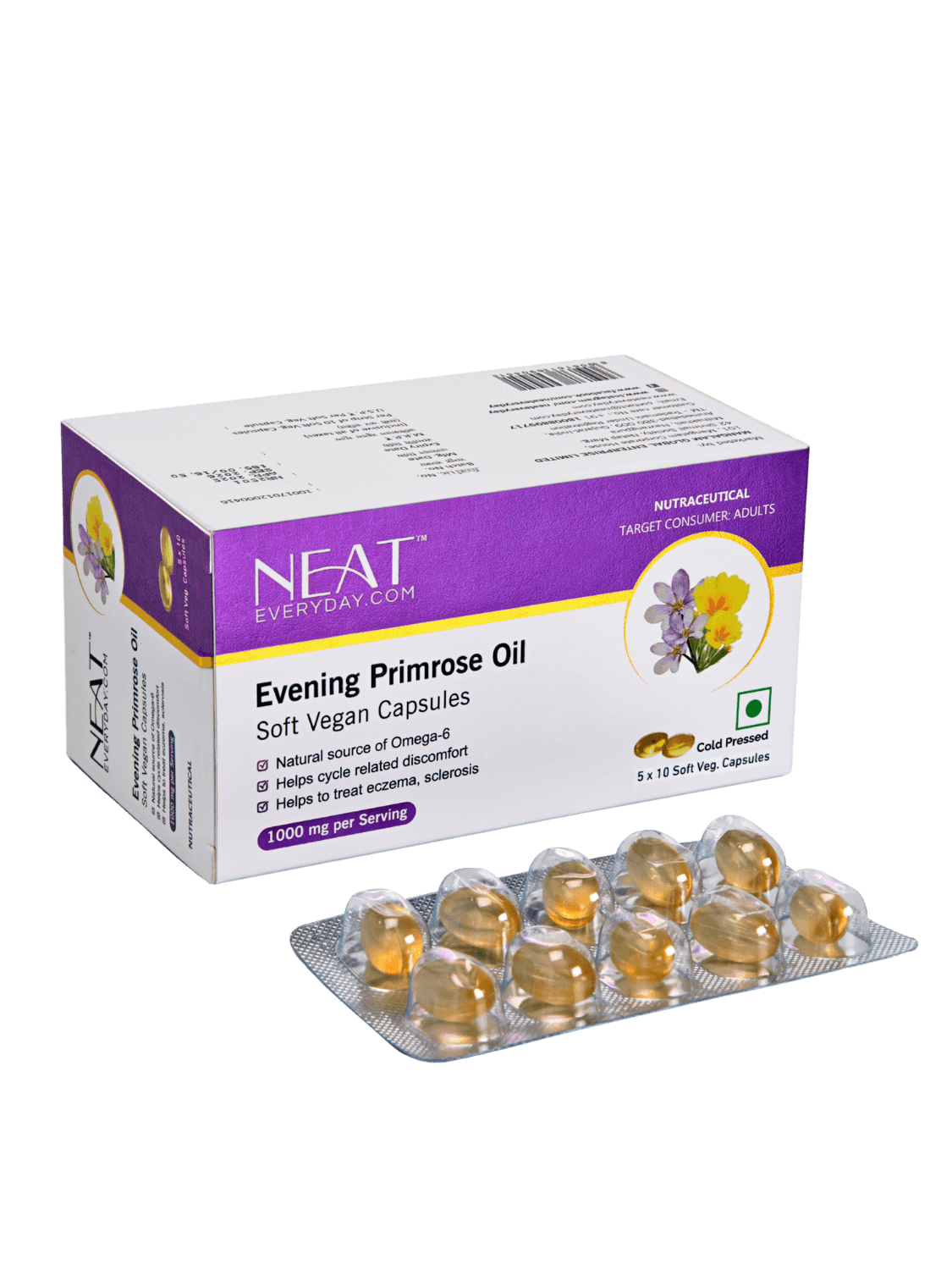 Evening Primrose Oil Soft Vegan Capsules-1000mg Blister Pack