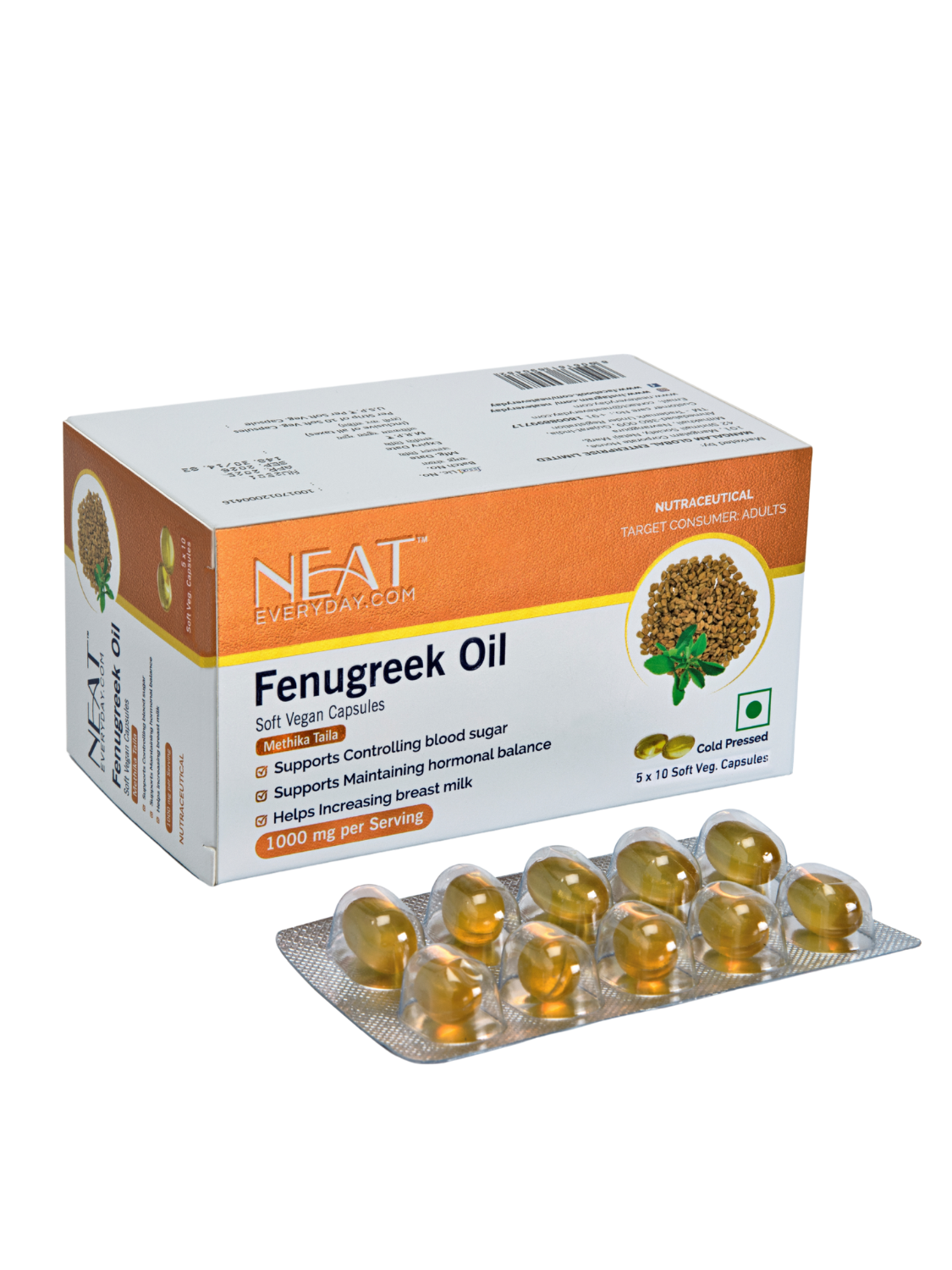 Fenugreek oil Soft Vegan Capsules-1000mg Per Serving Blister Pack