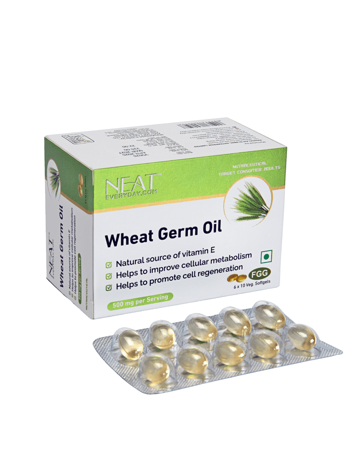 Buy Wheat Germ Softgel Capsules– Complete Wellness Support for Heart, Gut, and Immune System. 500mg blister pack with natural Vitamin E for metabolism and immunity.
