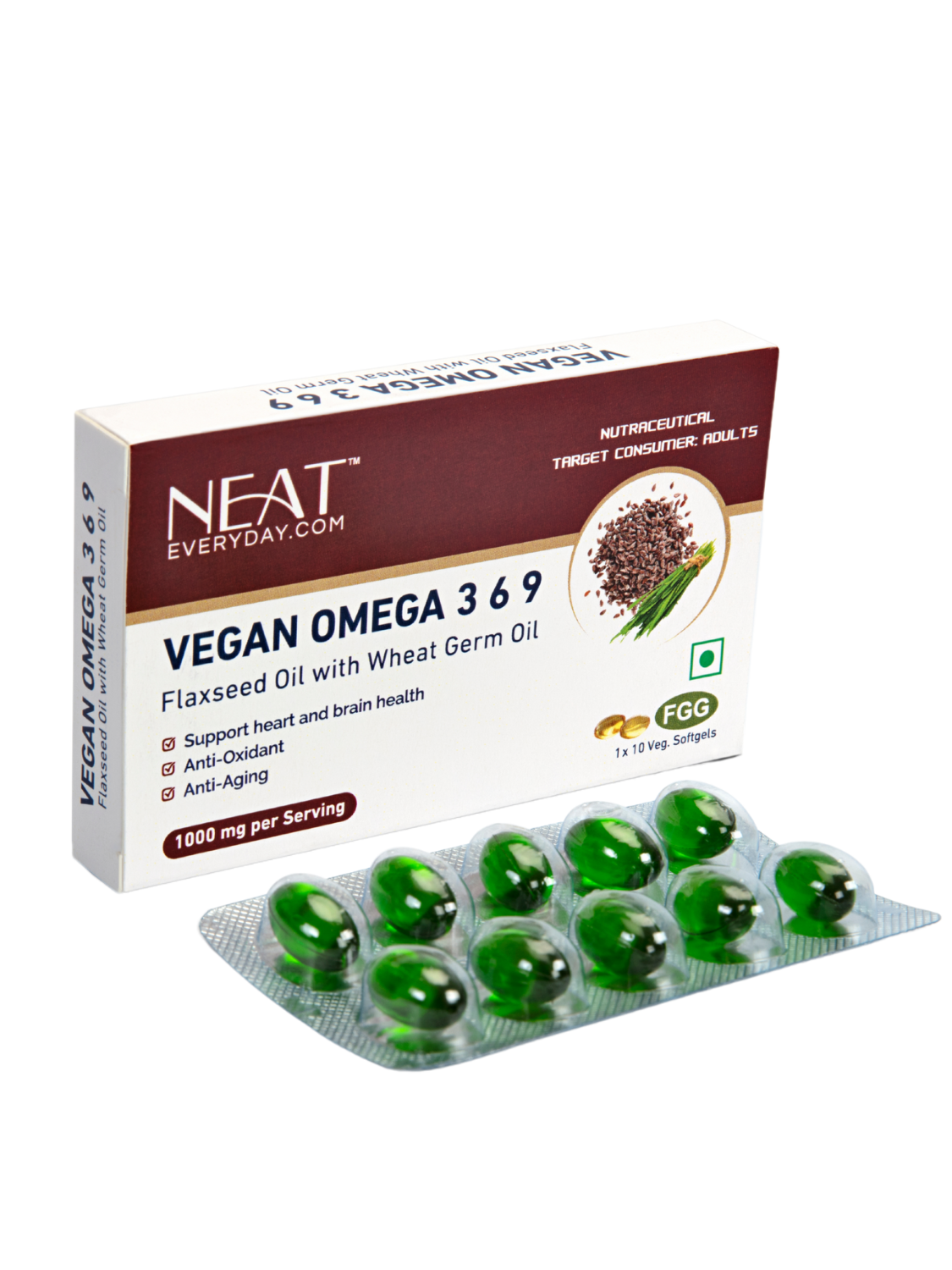 Vegan Omega 3-6-9 β Flaxseed & Wheat Germ Oil-1000mg Per Serving