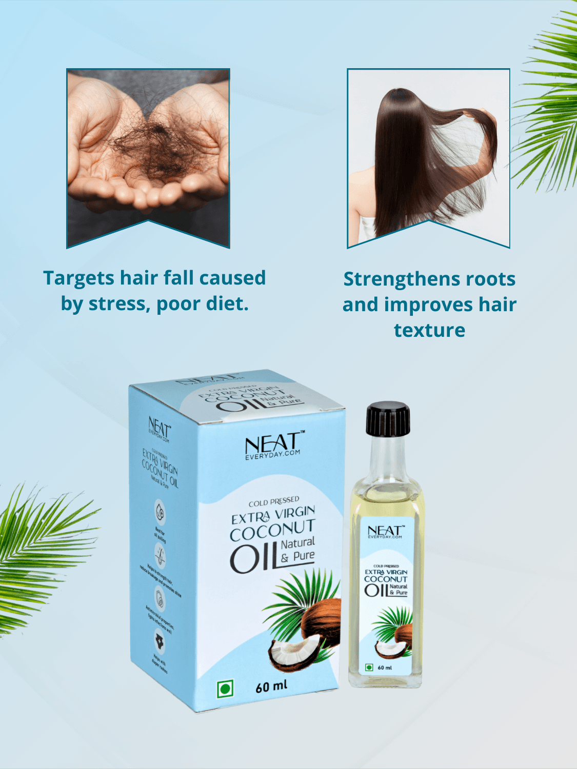 Neat Coconut Oil in Anti-Dandruff Hair Mask – Scalp Care bundle, strengthens roots and reduces hair fall from stress and poor diet.