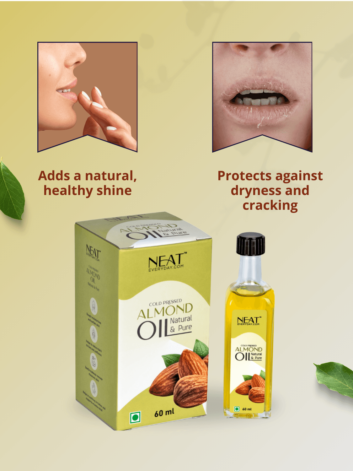 Cold-pressed almond oil in DIY Lip Nourisher bundle adds shine and protects lips from dryness and cracking for healthy lip care.