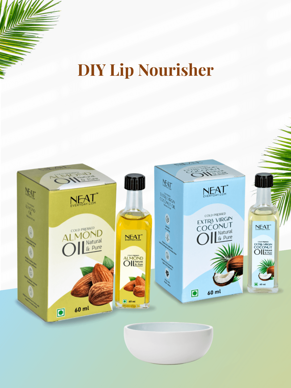 DIY Lip Nourisher – Natural Lip Care bundle with cold-pressed almond oil and extra virgin coconut oil for smooth, hydrated lips.