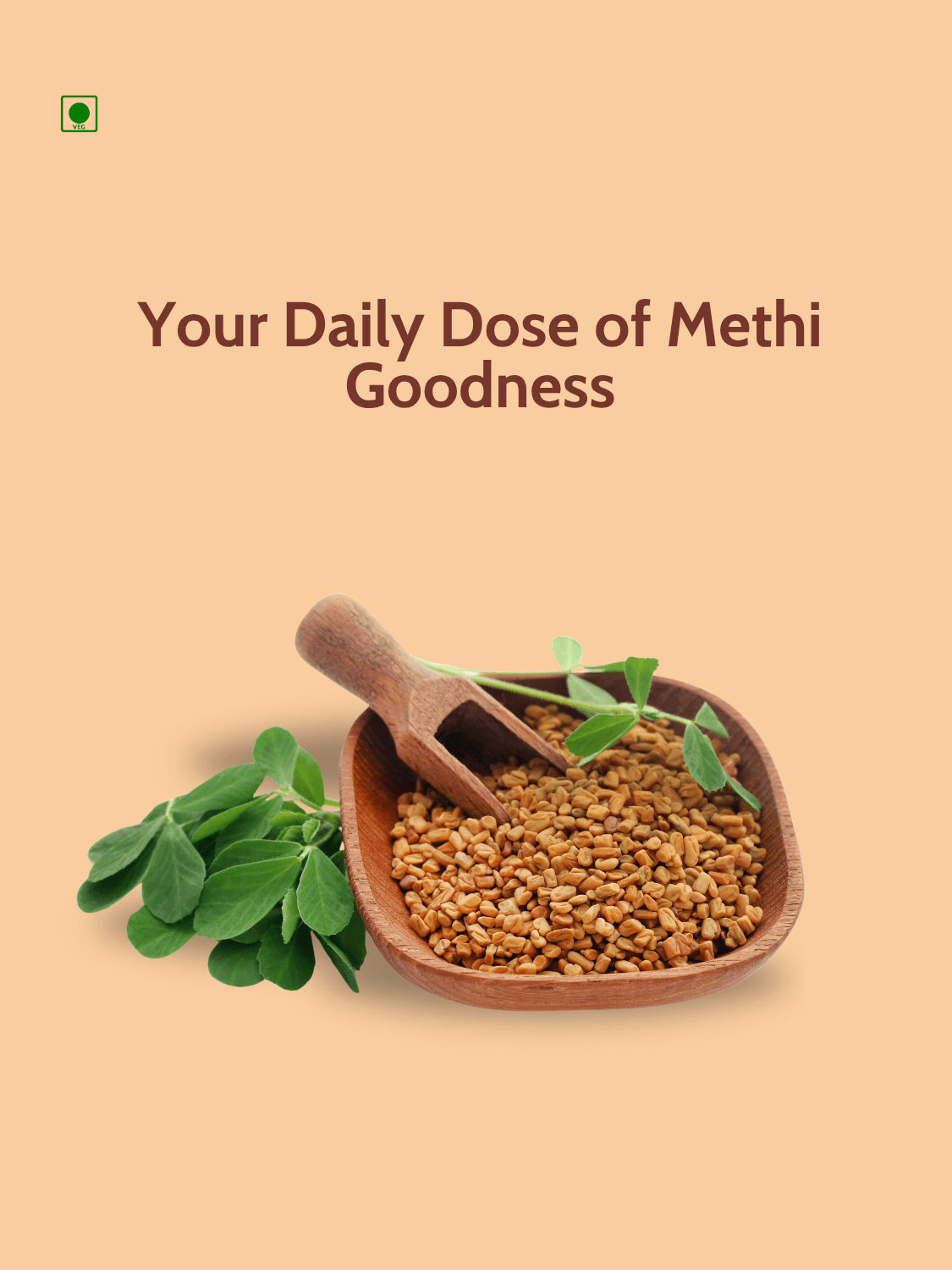 Scoop of fenugreek seeds with leaves highlighting plant-based source of Fenugreek Oil Soft Vegan Capsules for natural wellness support.