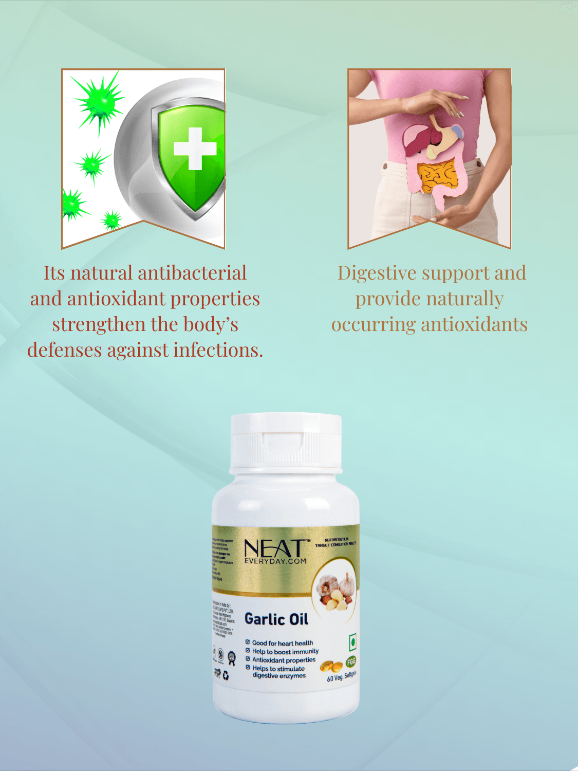 Garlic Oil in Hormonal Balance Combo offers antioxidant and antibacterial support for digestion and immune health in women wellness routine.