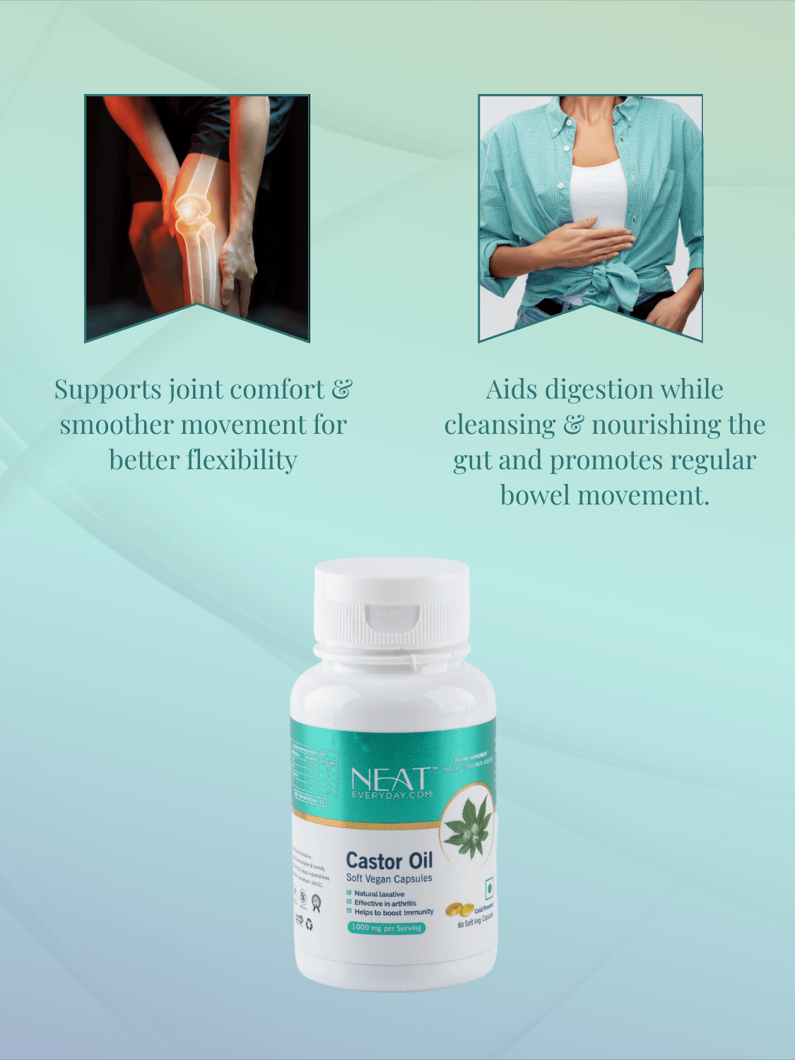 Castor Oil in Hormonal Balance Combo aids digestion, supports joint comfort, and promotes bowel regularity for complete hormonal wellness.