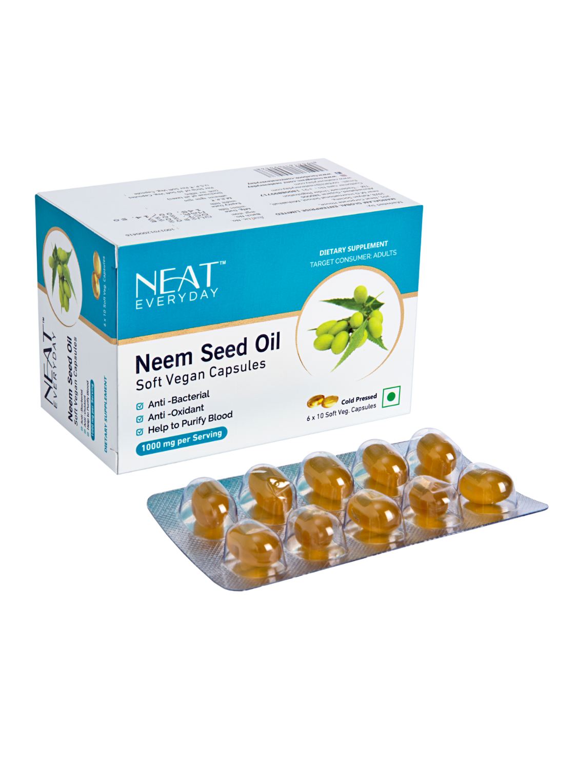 Neem Seed Oil Soft Vegan Capsules-1000mg Per Serving