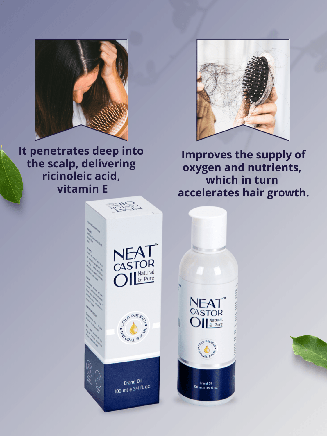 Castor oil in the Overnight Hair Growth Oil Blend penetrates scalp, boosts oxygen and nutrients to accelerate natural hair growth.
