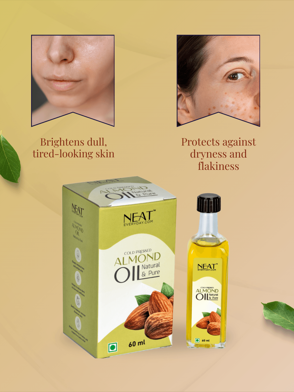 Roop Tejas Skin Radiance Combo almond oil benefits include brightening dull skin and protecting against dryness for a radiant complexion.