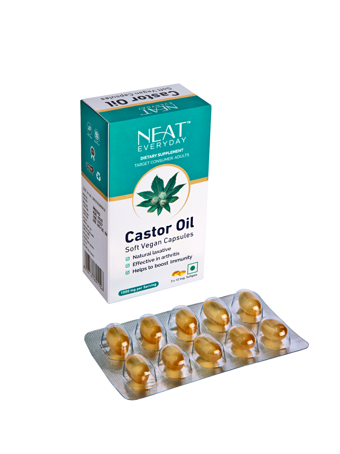 Castor Oil Soft Vegan Capsules-1000mg Per Serving