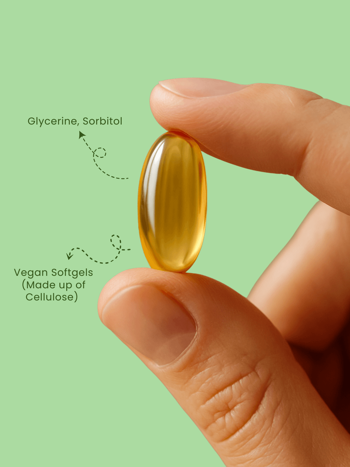 Castromix Softgel Capsules - Castromix Oil Softgel shown close-up with vegan cellulose shell, glycerine, and sorbitol for plant-based wellness.
