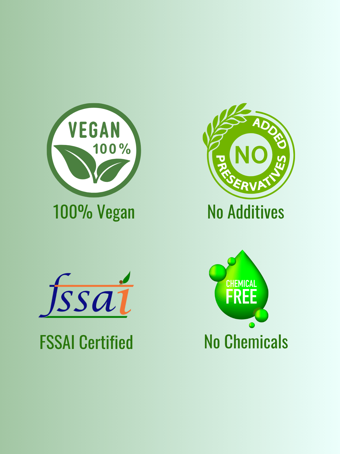 Skin Detox Softgel Capsules product certifications including vegan, no additives, chemical-free, and FSSAI certified for safe daily use.