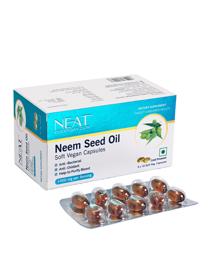 Neem Seed Oil Soft Vegan Capsules-1000mg Per Serving Blister Pack