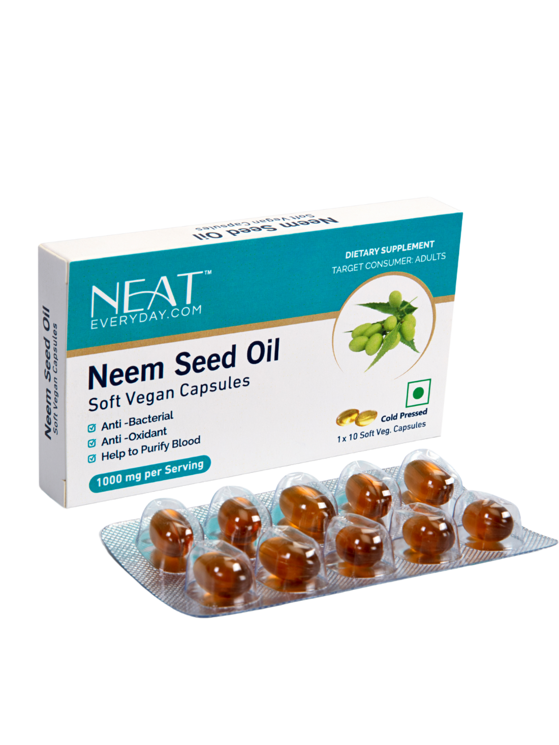 Neem Seed Oil Soft Vegan Capsules-1000mg Per Serving