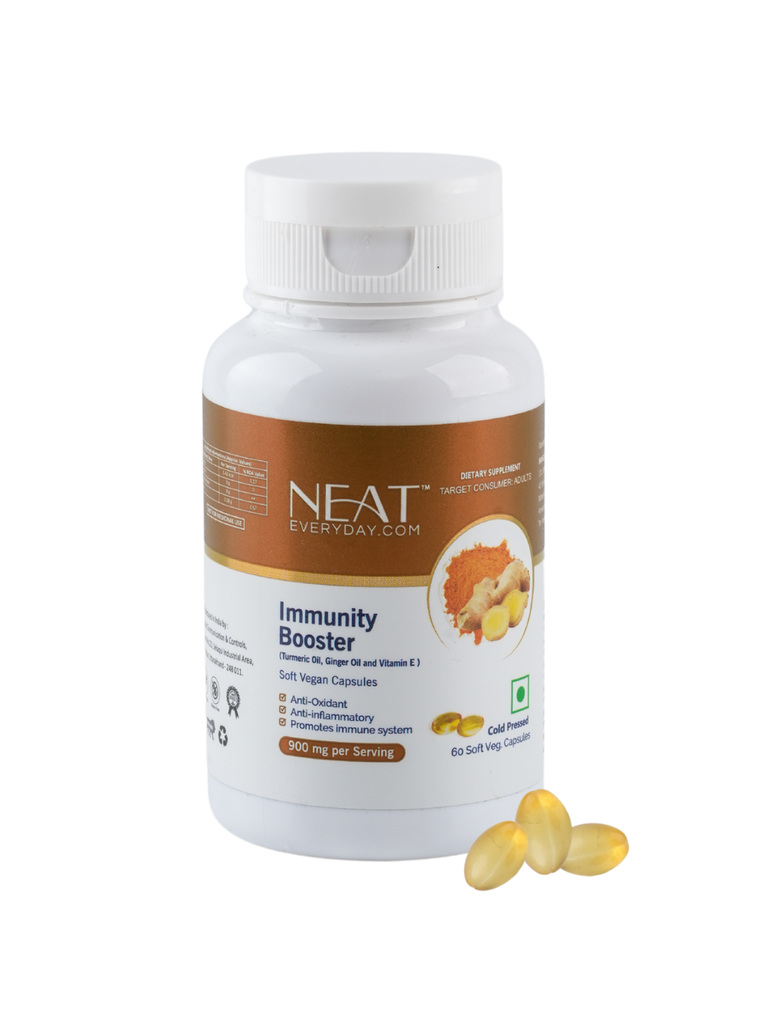 Immunity Booster (Turmeric Oil, Ginger Oil and Vitamin E) Soft Vegan Capsules-900mg
