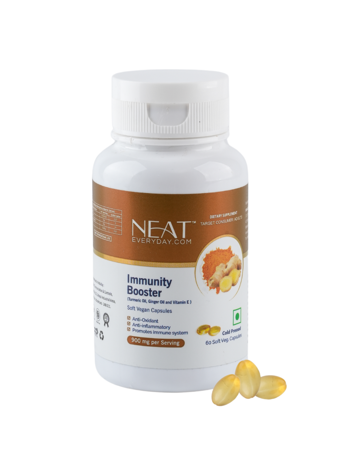 Immunity Booster (Turmeric Oil, Ginger Oil and Vitamin E) Soft Vegan Capsules-900mg