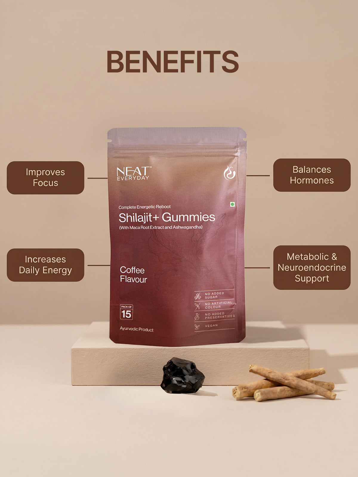 Shilajit+ Gummies | With Shilajit Extract, Ashwagandha Extract &amp; Maca Root Extract | Coffee Flavour |