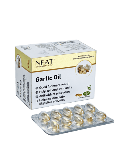 Buy Neat Garlic Oil Softgel Capsules – For Heart Health, Immunity &amp; Antioxidant Support; jar pack herbal supplement for overall wellness.
