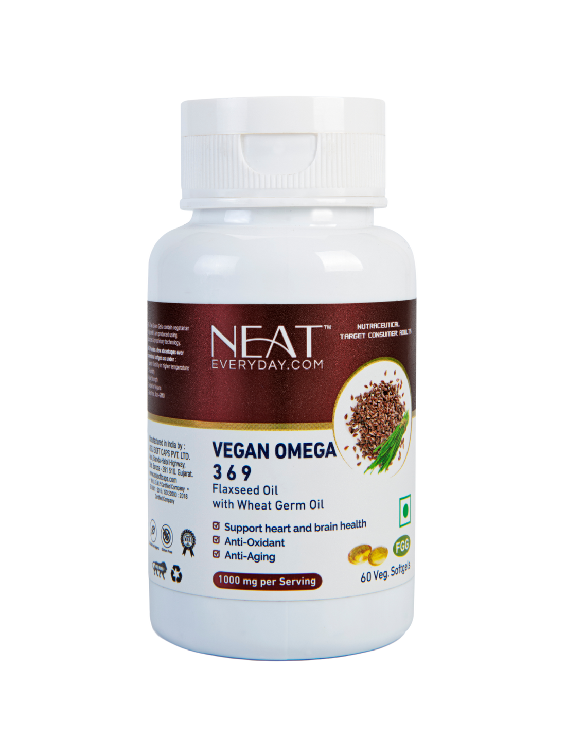 Vegan Omega 3-6-9 – Flaxseed &amp; Wheat Germ Oil-1000mg Per Serving