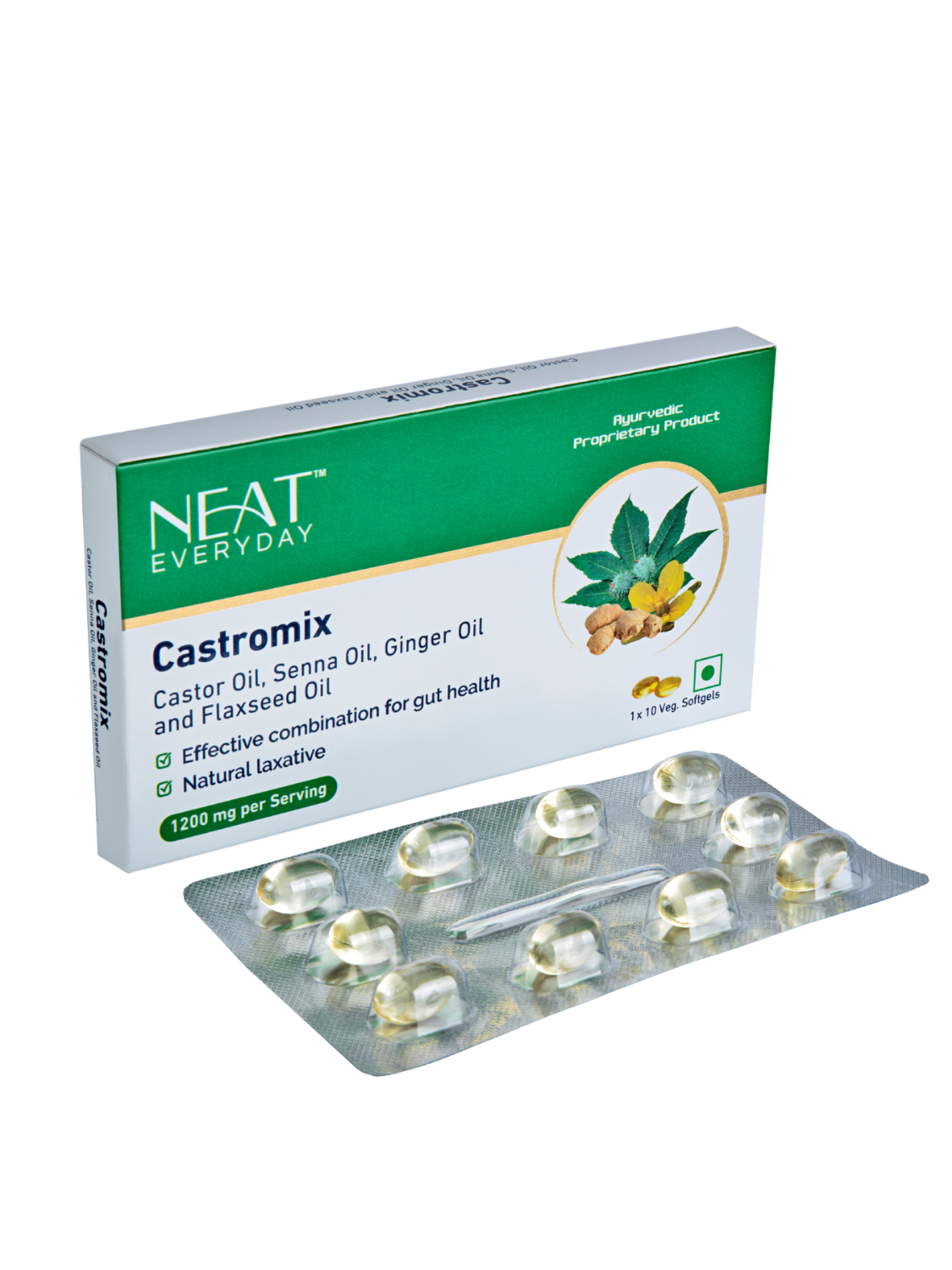 Castromix (Castor Oil, Senna Oil, Ginger Oil, Flaxseed Oil) Softgel Capsules-1200mg Per Serving