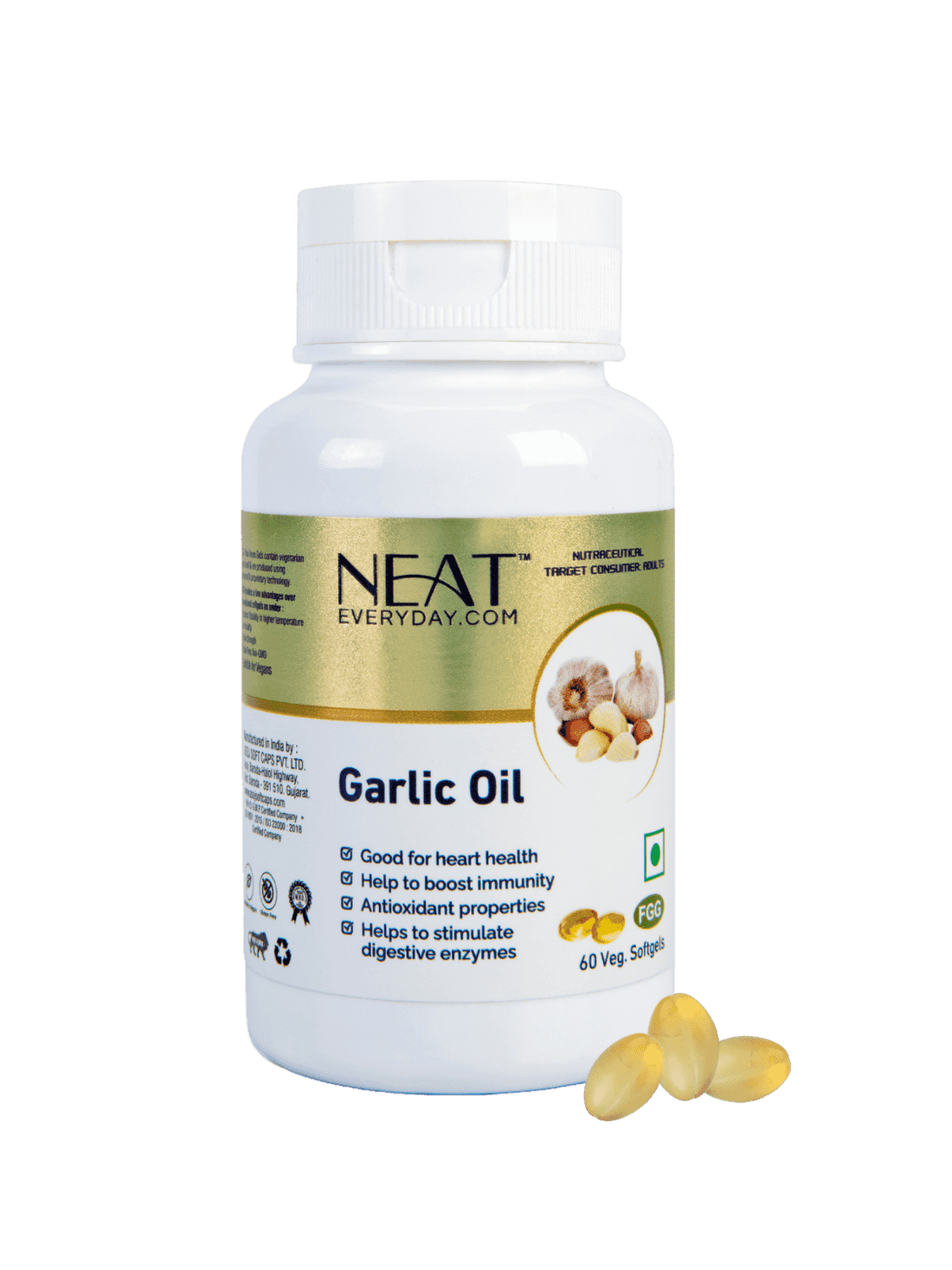 Buy Neat Garlic Oil Softgel Capsules – For Heart Health, Immunity &amp; Antioxidant Support; jar pack herbal supplement for overall wellness.