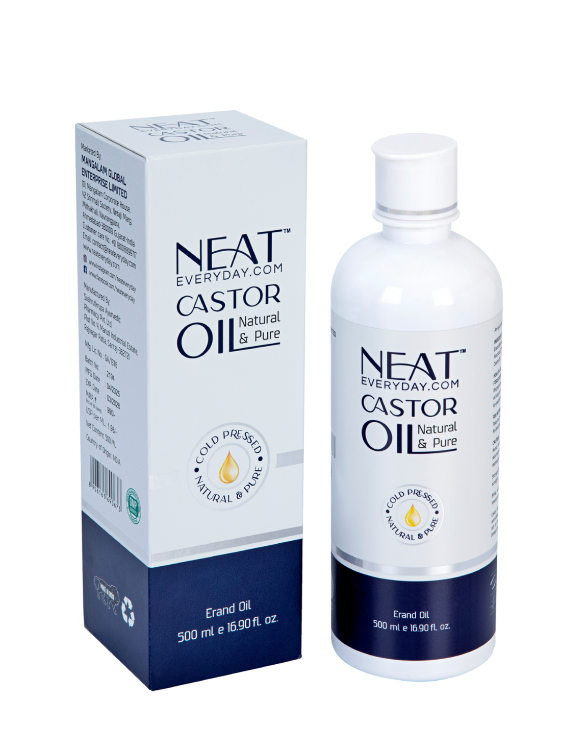 100% Pure Cold-Pressed Castor Oil for all Hair, Skin, Nails &amp; Wellness (500ml)