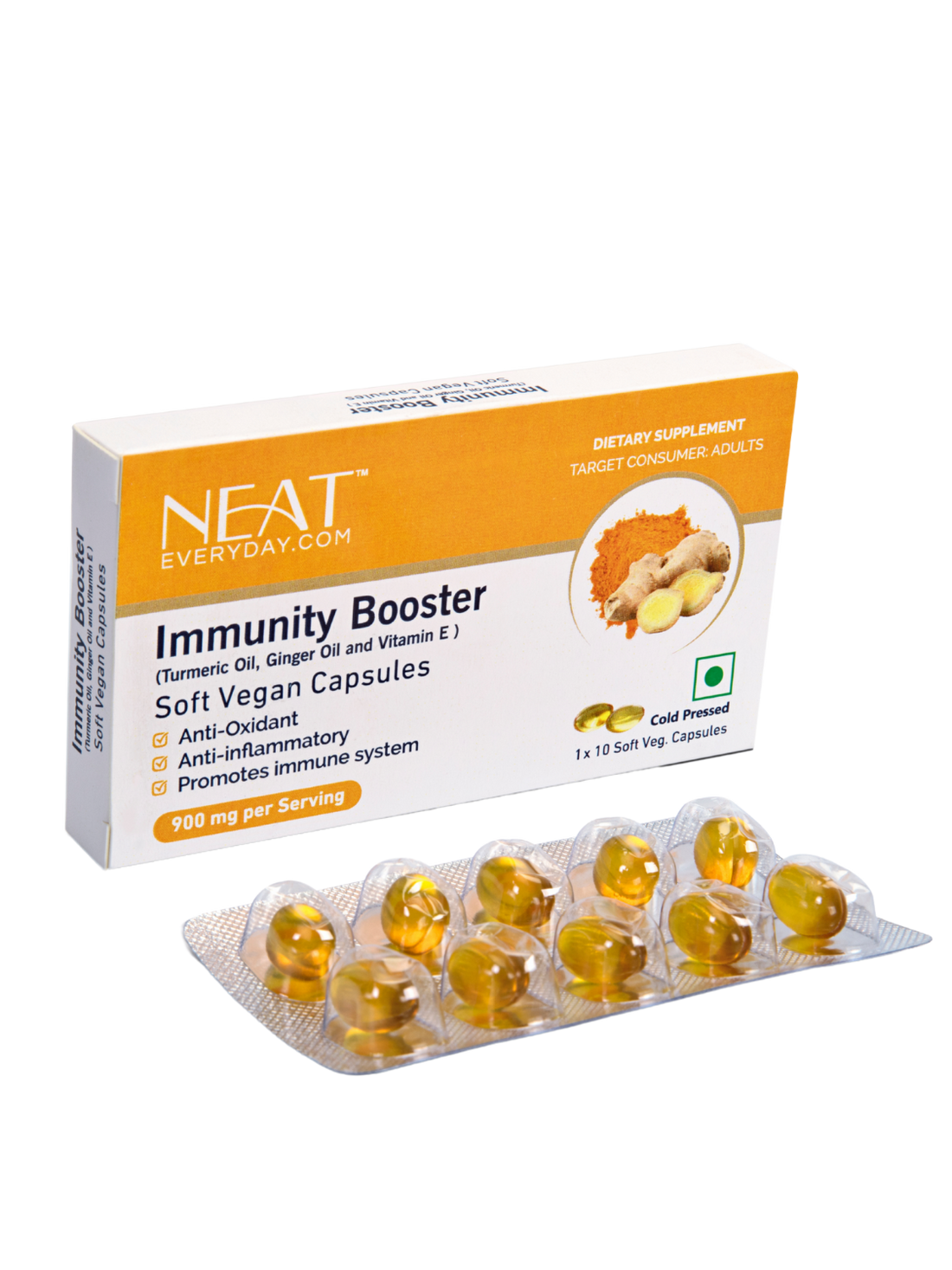 Immunity Booster (Turmeric Oil, Ginger Oil and Vitamin E) Soft Vegan Capsules-900mg Per Serving