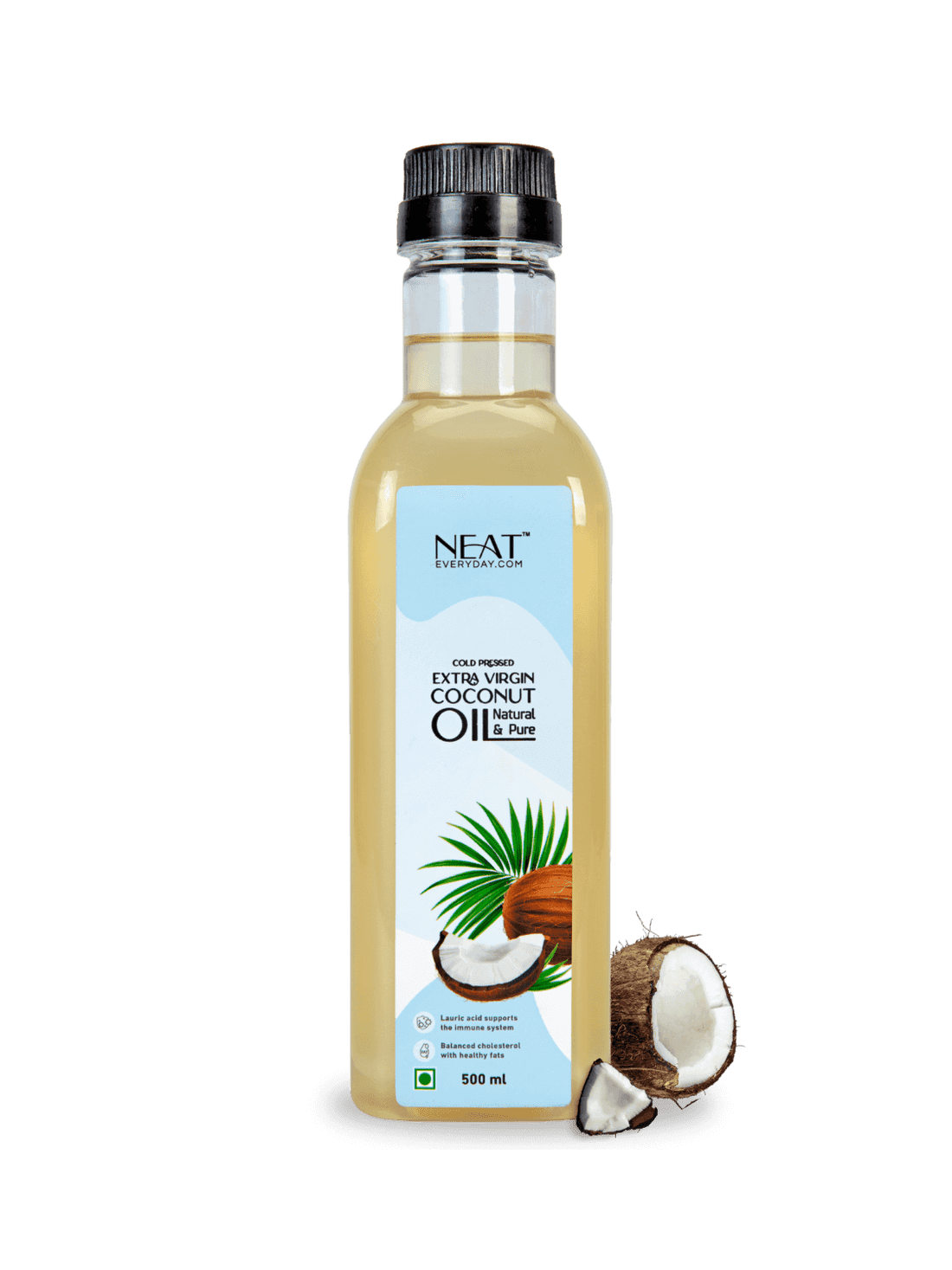 Cold Pressed Extra Virgin Coconut Oil by Neat Everyday, natural &amp; pure body oil for skin and hair care, ideal for moisturizing and wellness.
