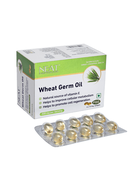 Buy Wheat Germ Softgel Capsules– Complete Wellness Support for Heart, Gut, and Immune System. 500mg blister pack with natural Vitamin E for metabolism and immunity.