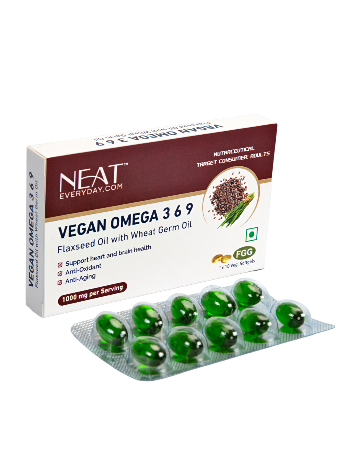Vegan Omega 3-6-9 – Flaxseed &amp; Wheat Germ Oil-1000mg Per Serving