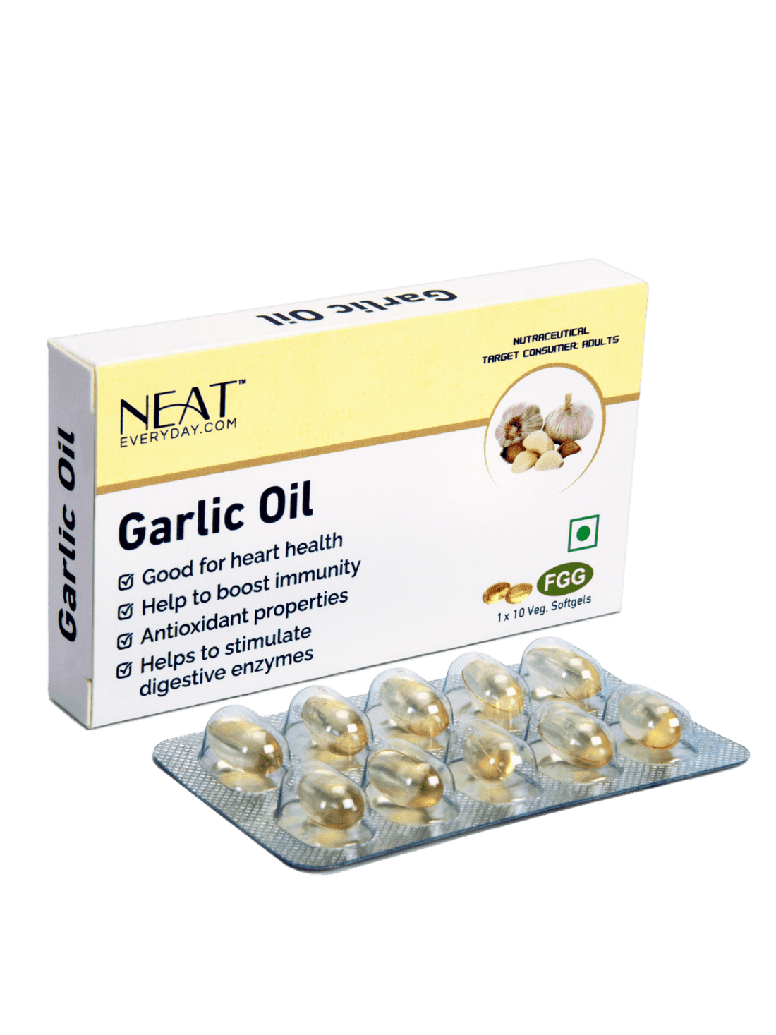 Buy Neat Garlic Oil Softgel Capsules – For Heart Health, Immunity &amp; Antioxidant Support; jar pack herbal supplement for overall wellness.