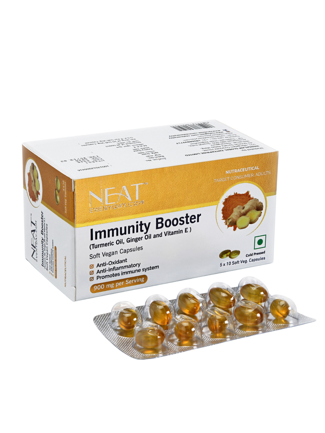 Immunity Booster (Turmeric Oil, Ginger Oil and Vitamin E) Soft Vegan Capsules-900mg