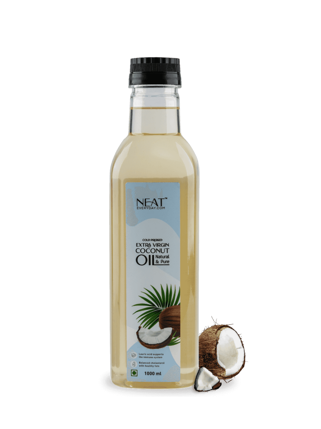 Cold Pressed Extra Virgin Coconut Oil by Neat Everyday, natural &amp; pure body oil for skin and hair care, ideal for moisturizing and wellness.