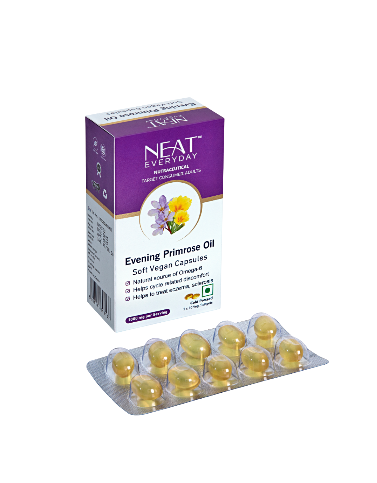 Evening Primrose Oil Soft Vegan Capsules-1000mg Per Serving