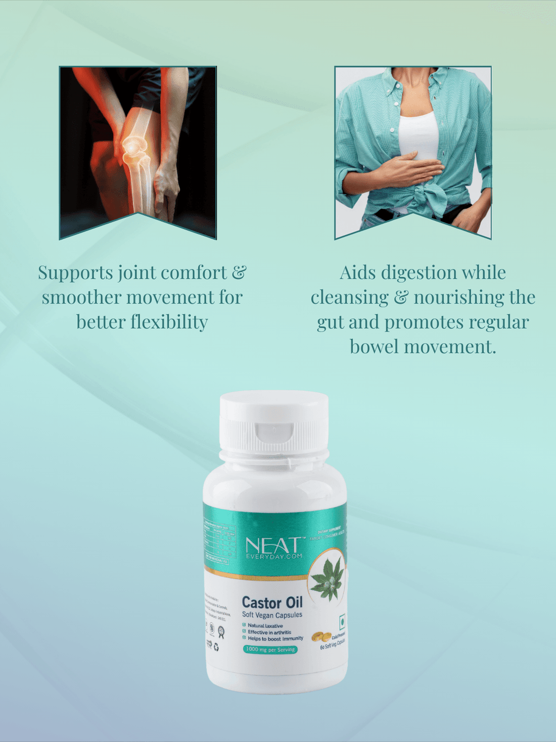 Castor Oil in Hormonal Balance Combo aids digestion, supports joint comfort, and promotes bowel regularity for complete hormonal wellness.