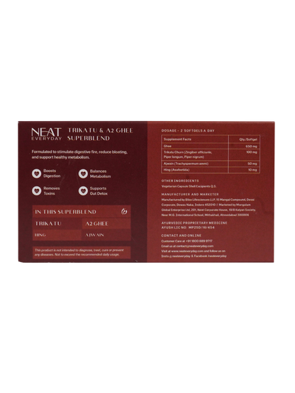 Red supplement packaging with white text on a white background