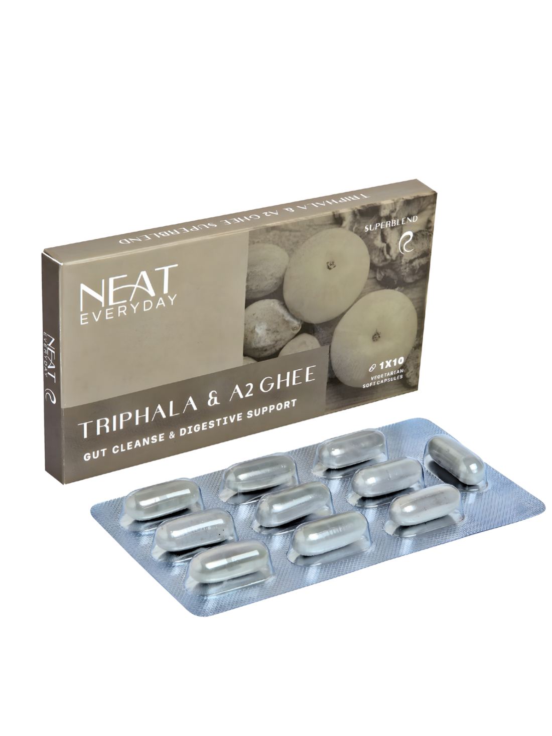 Triphala &amp; A2 Ghee Soft Capsules – 1600mg Per Dosage