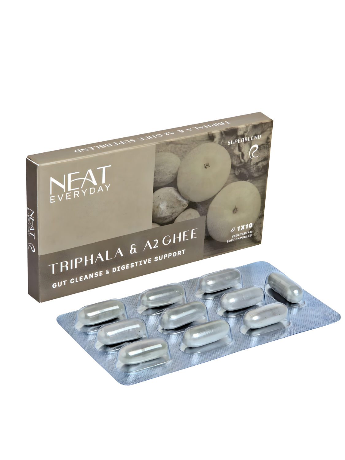 Triphala &amp; A2 Ghee Soft Capsules – 1600mg Per Dosage