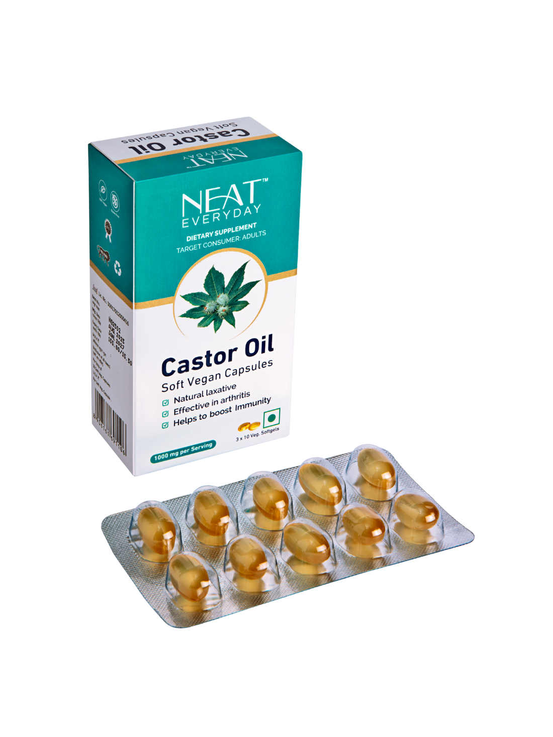 Castor Oil Soft Vegan Capsules-1000mg Per Serving